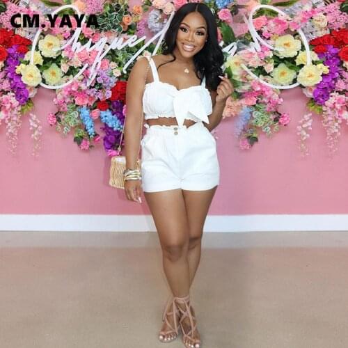 CM.YAYA Bohemian Summer Womens Set Sweat Crop Tops and Shorts Matching Two 2 Piece Outfits Beach Holiday Tracksuit Sweatsuit