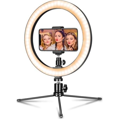 AIXPI 10'' LED Selfie Ring Light with Tripod Stand & Phone Holder Desk Lamp for Live Streaming Youtube Makeup Adjustable