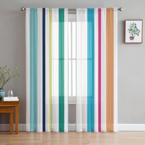 Color Stripes Window Treatment Tulle Modern Sheer Curtains for Kitchen Living Room the Bedroom Curtains Decoration