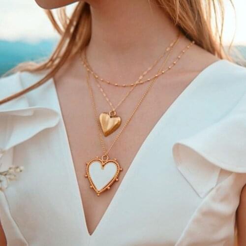 2020 New Red White Black Enamel Star Pattern Gold Coin Necklace For Women Ladies Heart Pendant Necklaces Jewelry Accessories