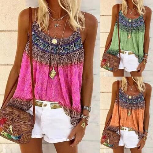 2021 Summer New Fashion Casual Loose Round Neck Printed Sleeveless T-Shirt Plus Size Pullover Womens Vest Tank Tops