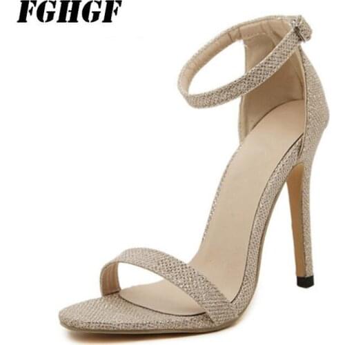 FGHGF High Heeled Sandals Female Sex Party Party Reception High Quality Noble Buckle Fashion Thin Heel High Heeled Sandals
