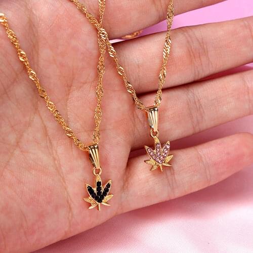 Flatfoosie Fashion Charm Maple Leaf Crystal Pendant Necklace for Women Gold Color Twisted Chain Necklace Wedding Jewelry Gift