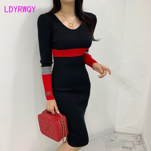 Autumn and winter sweater dress women 2020 new slim bag hip knit bottoming knitting Cotton Office Lady Sheath