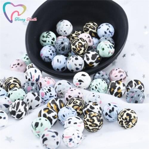 100 PCS 12-15 MM Terrazzo & Leopard Print Beads Baby Teething Making Food Grade Silicone Chew Teethers Cartoon Toys Accessories