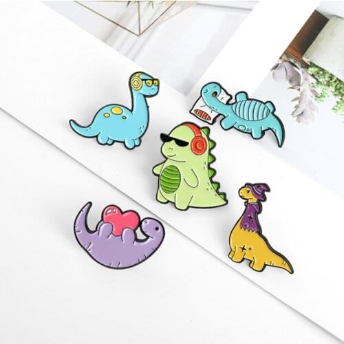20/Lot Colored Music Love Dinosaur Alloy Brooch Badge Figures Pin For Lapel Action Figure