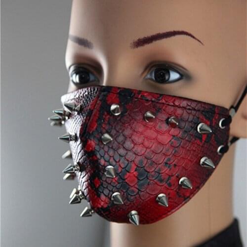 2020 Hanging Ears Rocking Serpentine Punk Motorcycle PU Leather Mouth Muffle Mask Dust Leash Restraints Wholesale Free Shipping