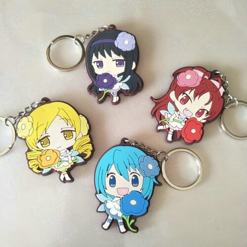 4 Pcs/lot Anime Magical Girl Keychains Keyring Cartoon Madoka Magica Pvc Soft Plastic Pendant Toy