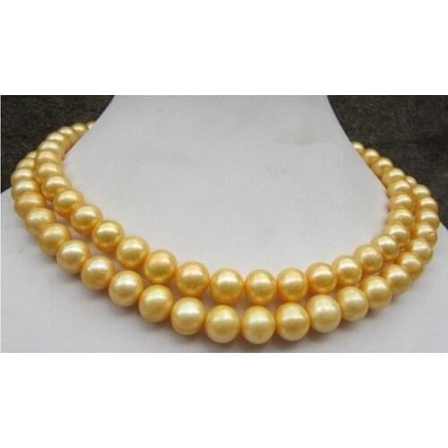 FREE shipping huge AAA 10-11 mm genuine south sea golden pearl necklace 32 inch Clasp