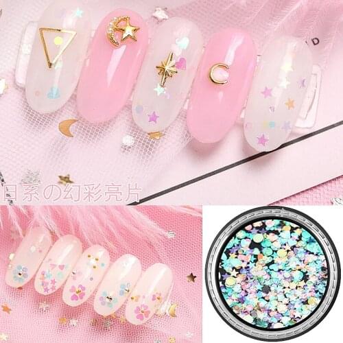 1Box Star Round Heart Shape Glitter Sequins For DIY Craft Nail Arts Holographic Laser Nail Powder Flake Manicure Accessories