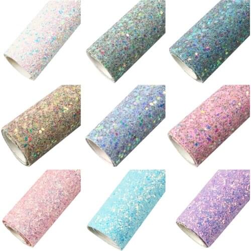 Shimmer Chunky Glitter Faux Leather Sheets Holographic Sequins Synthetic Leather Fabric 20x33cm for DIY Earrings Hair Bows