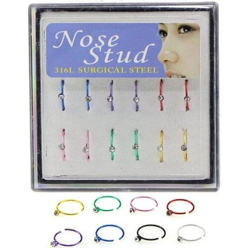 Boho Fake Septum Medical Titanium Nose Ring Stud Body Clip Hoop Jewelry Mini Rhinestone Cuff Lip Piercing Jewelry Nipple Rings