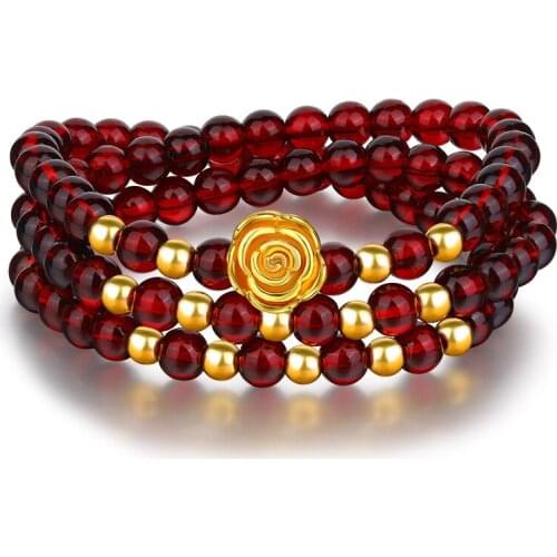 Women Tourism Anniversary Celebration New Fashion Medallion Prayer Beads Rose Multi Circle Imitation Agate Strandedbracelet