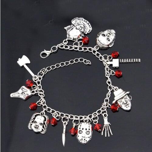 Chucky Face Stephen Kings IT Penny Wise Jason Hockey Freddy Krueger Scream Horror charm bracelet Womens Fashion Accessories