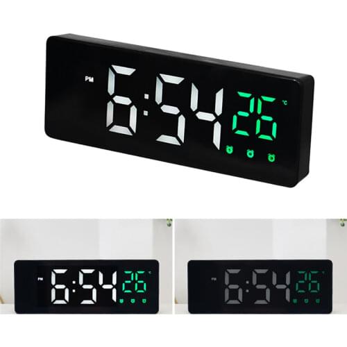 Digital Alarm Clocks Voice Control LED Mirror Clocks Thermometer Wall Alarm Clock Snooze Time Temperature Display Night Lights