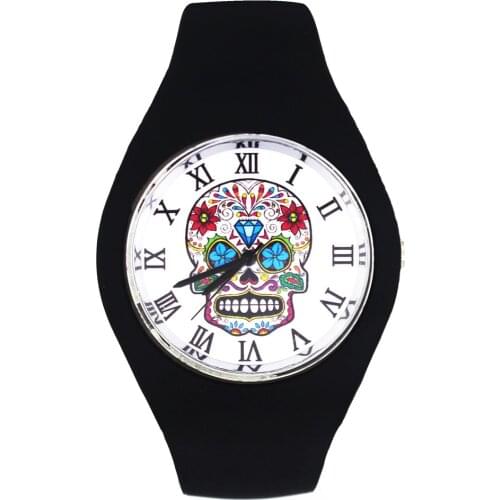 Ghost Skeleton Watches Flower Skull Halloween Gift Women Men Fashion Silicone Band Sport Quartz Wrist Watch