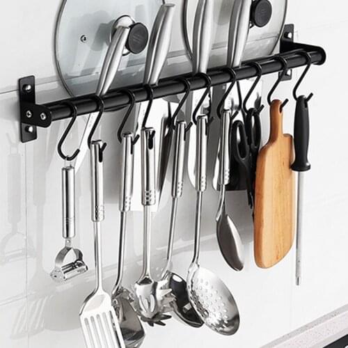 Black Stainless Steel Kitchen Racks Kitchen Knife Rack Hardware Kitchen and Bathroom Supplies Free Punching Wall Hanging Rack