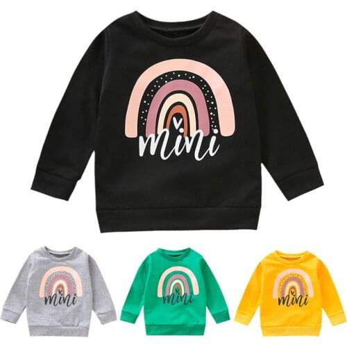 Baby Girls Long Sleeve T Shirt Mini Boys Rainbow Print Casual Tops Toddler Kids Solid Color Tees Children Autumn Winter T-shirt