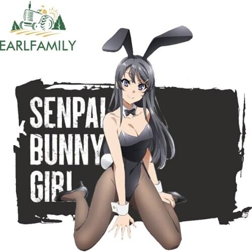 EARLFAMILY 13cm x 12.1cm for Senpai Bunny Girl Waterproof Car Stickers Car Assessoires Sticker Anime RV JDM Surfboard Windows