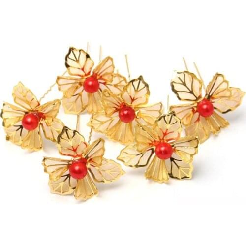 HIMSTORY Wedding Bridal Faux Pearl Rose Flower Hairpins U-Shape Bridal Hair Pin Clips