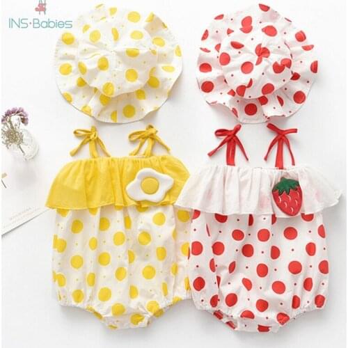 2020 Strawberry Baby Princess Clothes for newborn baby girls 2pcs Lovely bodysuit + hat Baby Girl Clothes Summer Infant Bodysuit