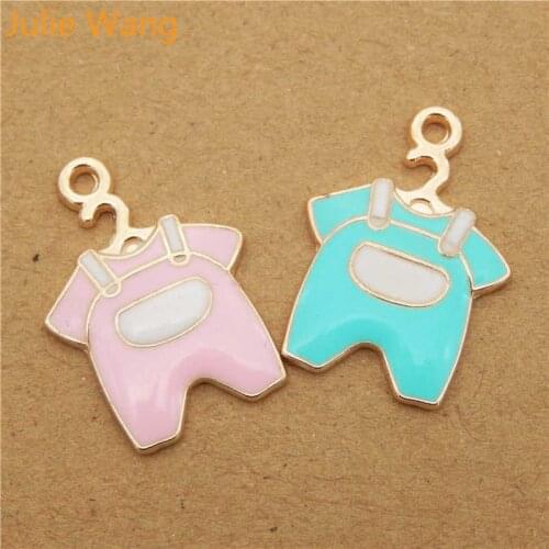 Julie Wang 6PCS Baby Cloth Charms Enamel Mixed Pink Blue Gold Tone Pendant For Necklace Bracelet DIY Jewelry Making Findings