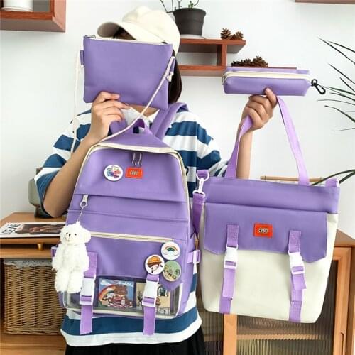 4 Piece Set Womens Backpack College Student School Backpacks School Bags For Teen Girls Primary Schoolbag Shoulder Bag Scoolbag