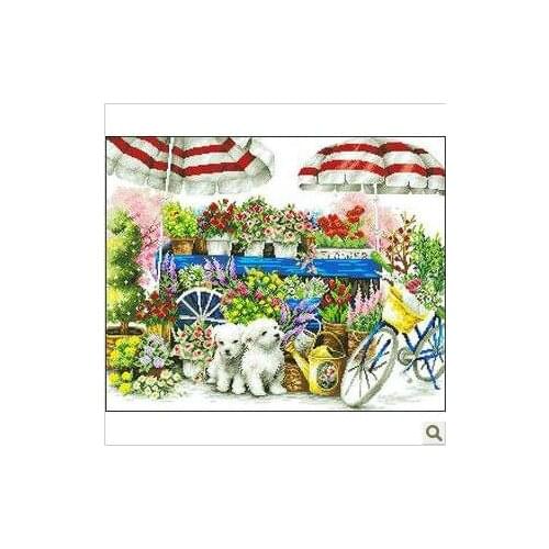 Embroidery Package Free Shipping Cross Stitch Kits Flower Shop Dog Animal 00163