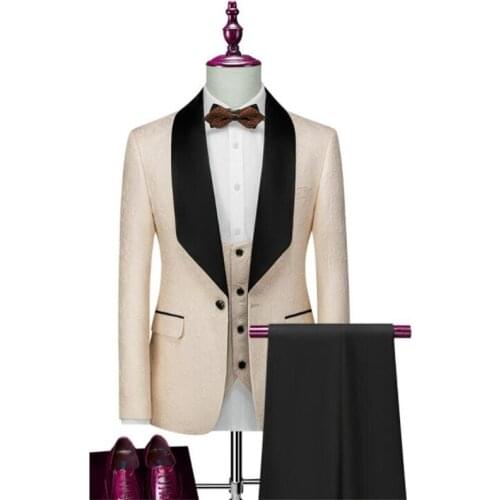 Mens suit three-piece business terno masculino fashion groom married professional gentleman wedding dress costume homme beige