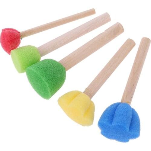 Round Sponge Brush with Wood Handle Art Graffiti Painting Tool Toy Children 5Pcs Drop ship Dropshipping