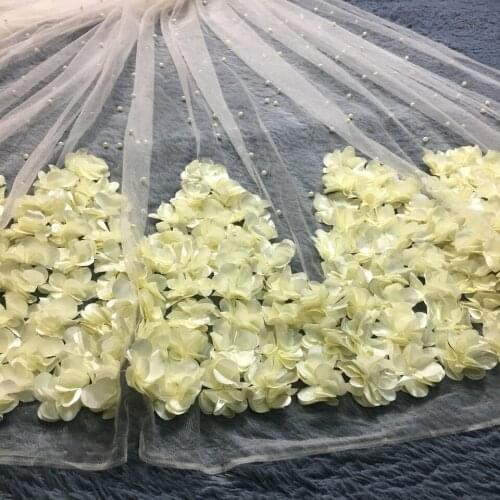 Ivory African Lace Fabric, 3D Applique Lace For Wedding, Bridal Dress Tulle Lace Fabric M2362