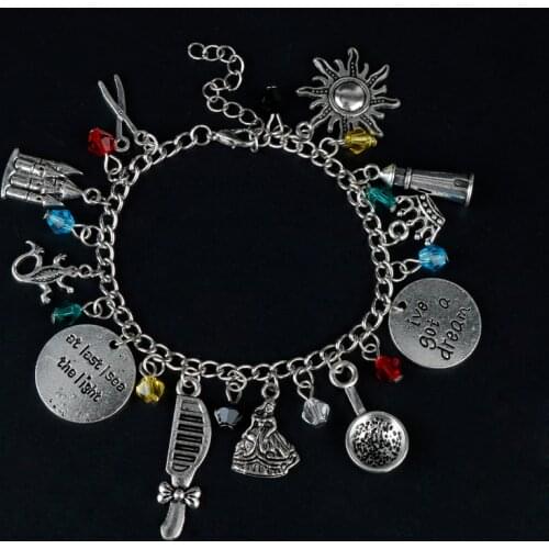 MQCHUN Movie Tangled Rapunzel Cartoon Charm Bracelet Crown Comb Scissors Flower Castles Gecko Bangle Bracelet -25