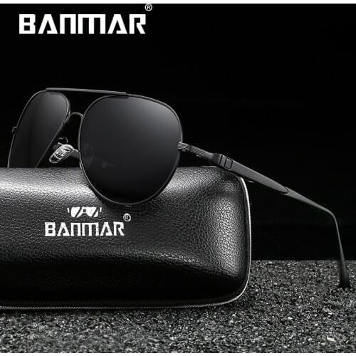 BANMAR BRAND DESIGN Pilot Sunglasses Men Polarized Metal Frame Anti-Glare Mirror Lens Fashion Fishing Sun Glasses Male UV400