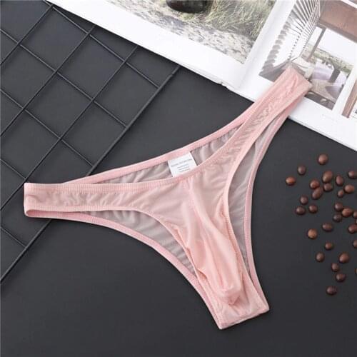 Men Briefs Pouch Underwear Breathable Thong Transparent Panties Ultra-Soft Low-Rise Bikini G-String Sissy Panties Jocks Bikini