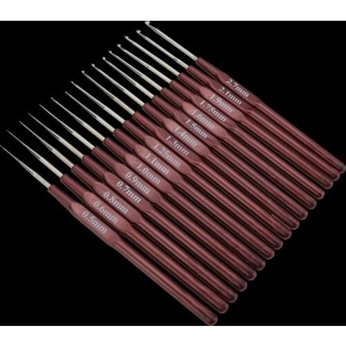 16pcs Plastic Handle Crochet Hooks Handle Knitting Needles Set