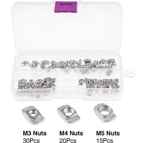 65pcs/lot T-Nut Set Hammer Head T Nut Kit M3 M4 M5 Connector Nickel Plated For 20 Series Aluminium Profile Accessories