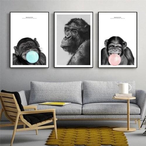 Nordic Thinking Monkey Wall Posters and Prints Modern Animals Pop Art Canvas Prints Chimpanzee Wall Pictures for Kids Room Decor