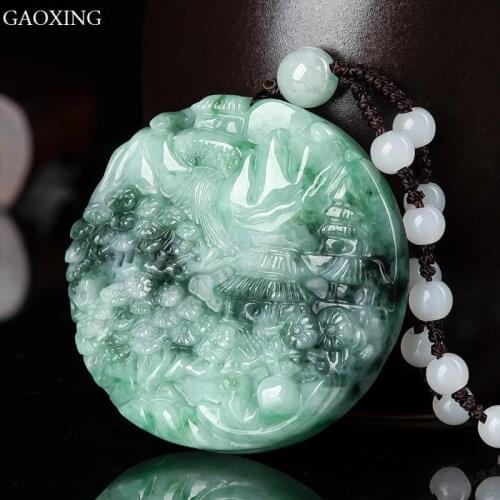 Natural Myanmar A Cargo Jade Landscape Scenery Brand High-End Pendant Necklace Pendant Men And Women Fashion Jewelry Gifts
