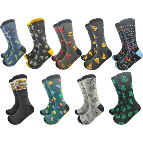 Man graphic socks combed cotton cartoon animal coin wine glass bicycle burger geometric pattern novel happy fun socks