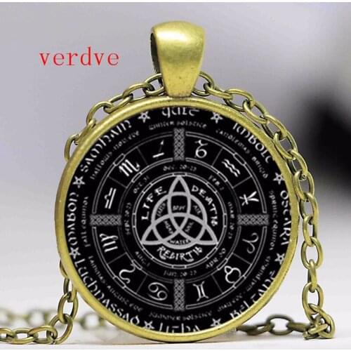 2018 New Pagan wheel necklace, pagan Pentagram pendant glass dome necklace