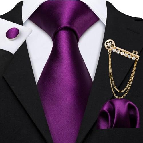 New Fashion Men Tie Purple Striped Jacquard Silk Tie Necktie Handkerchief Cufflinks Brooch Set Wedding Party Barry.Wang