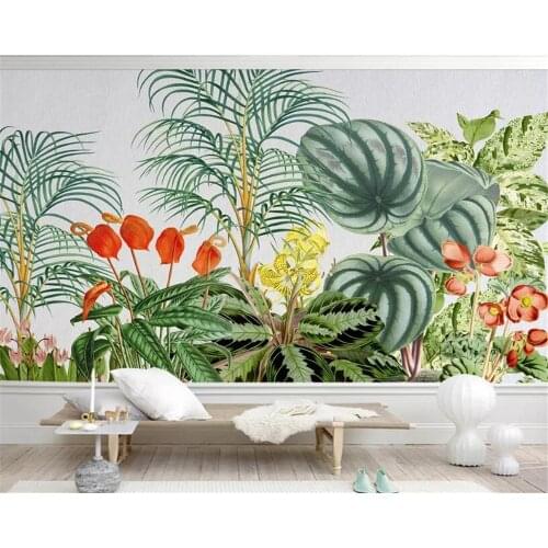 Beibehang Custom Mural Wallpaper Painting HD quality Hand Painted tropical plants Living Room TV background Wall 3d wallpaper