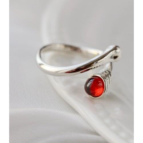 Authentic 925 Sterling Silver Inlaid Red Zircon Trendy Style Creative Opening Adjustable Ring Women Party Fine Jewelry Gift