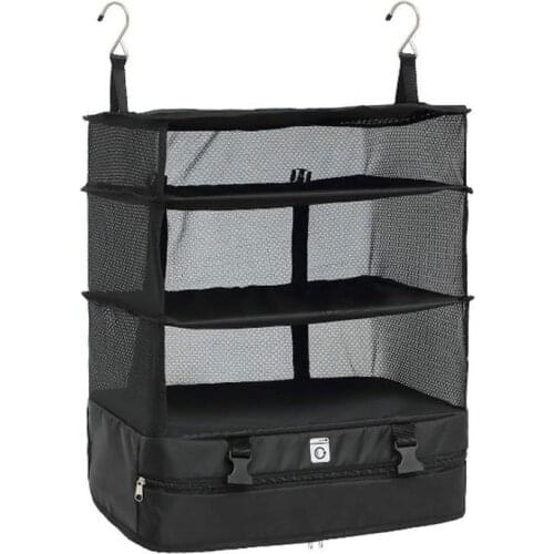 Portable Travel Storage Bag Hook Hanging Organizer Wardrobe Clothes Storage Rack Holder Travel Suitcase Shelves