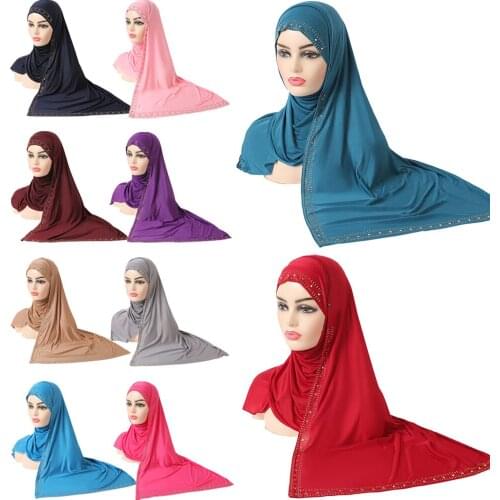 Jersey Scarf Bubble Hijab Scarf For Muslim Female Glitter Rhinestone Islamic Turban Headband With Sequin Shawl Women Headscarf
