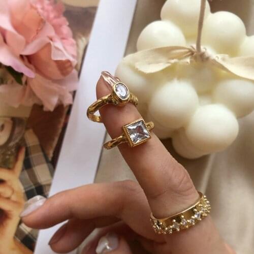 Luxury Gold Circle Crystal Ring Chic Oval&Square CZ Crystals Rings for Women Wedding Engagement Party Finger Accessories Jewelry