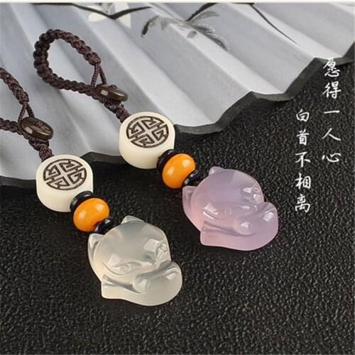 Little Fox Mobile Phone Chain Keychain Pendant Natural Chalcedony U Disk Pendant Male and Female Ornaments