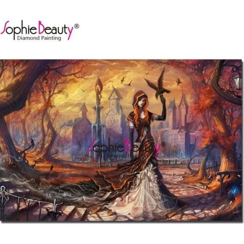 Sophie Beauty Diy Diamond Painting Cross Stitch dark witch girl castle Embroidery Rhinestone Mosaic Home Decro Needlework 18984