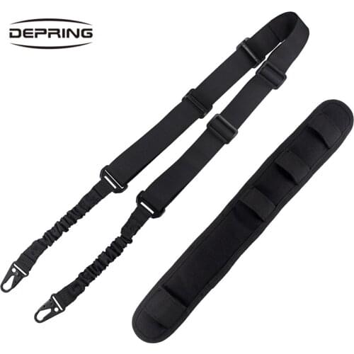 Tactical Traditional 2 Two Points Adjustable Rifle Sling Strap Gun Shoulder Bungee Strap Belt with Removable Strap Pad