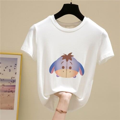 Winnie The Pooh Womens T Shirt Disney Cartoon Funny Eeyore Printed Tees Young Fashion Female Shirt Casual Basic Tops Harajuku